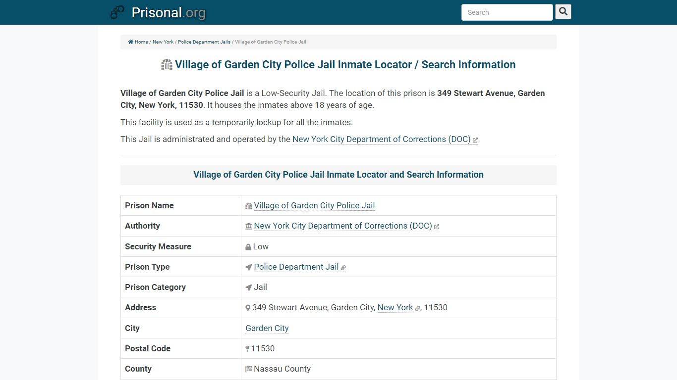 Village of Garden City Police Jail-Inmate Locator/Search ...